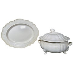 Staffordshire Salt-glazed Stoneware Soup Tureen, Cover and Stand