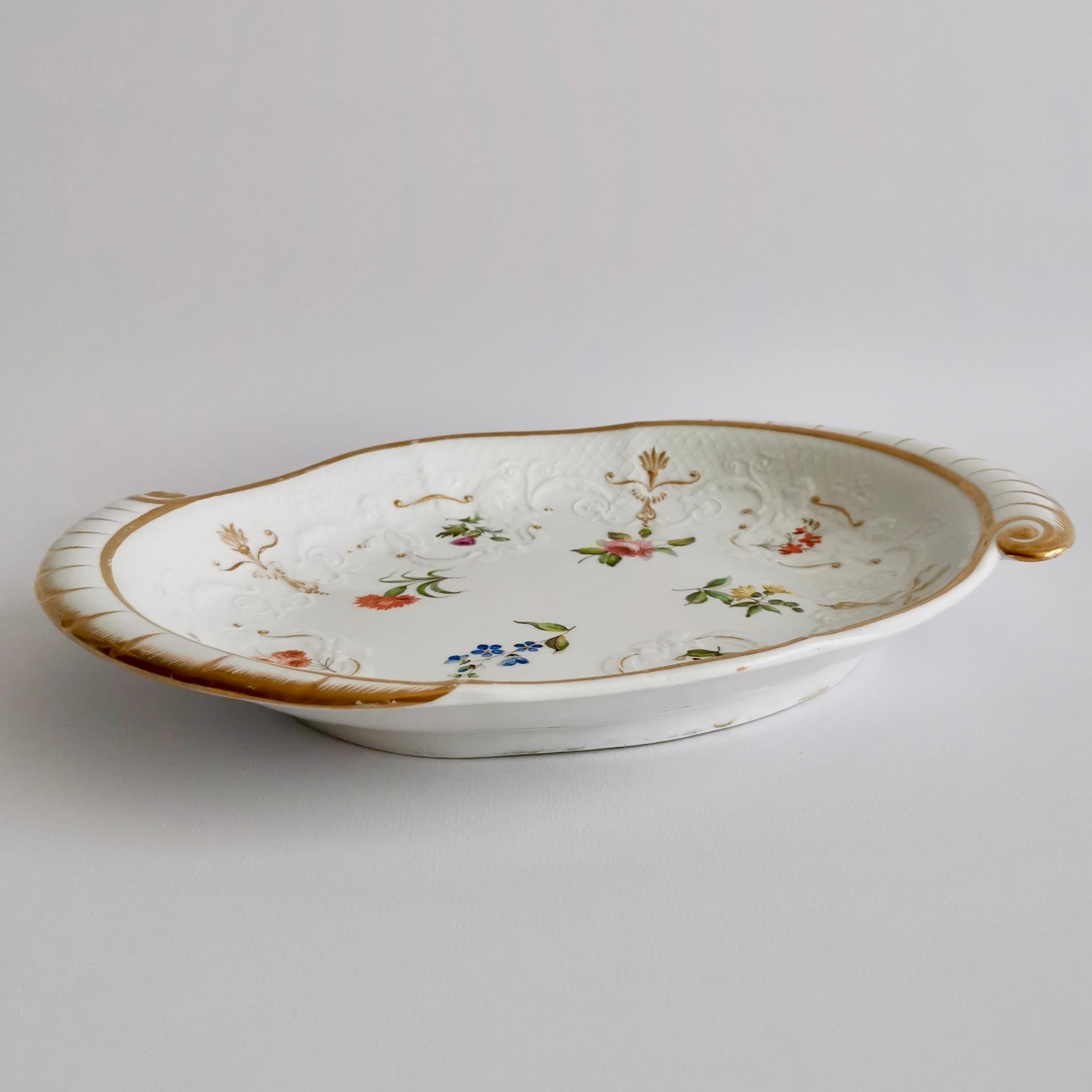 Staffordshire Serving Dish White Floral with Fine Union Moulding circa 1801-1820 9