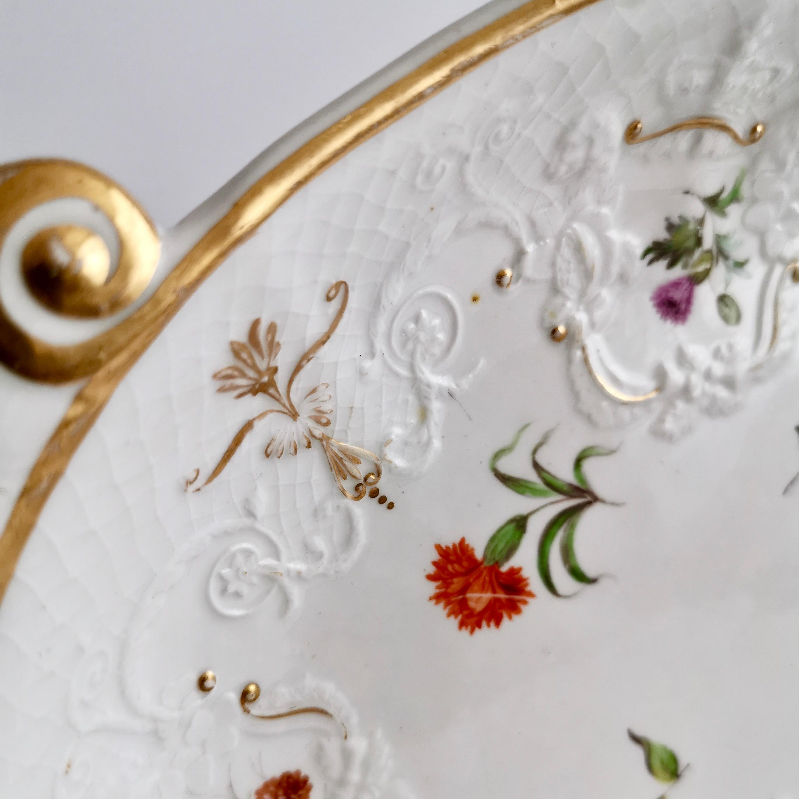 Porcelain Staffordshire Serving Dish White Floral with Fine Union Moulding circa 1801-1820