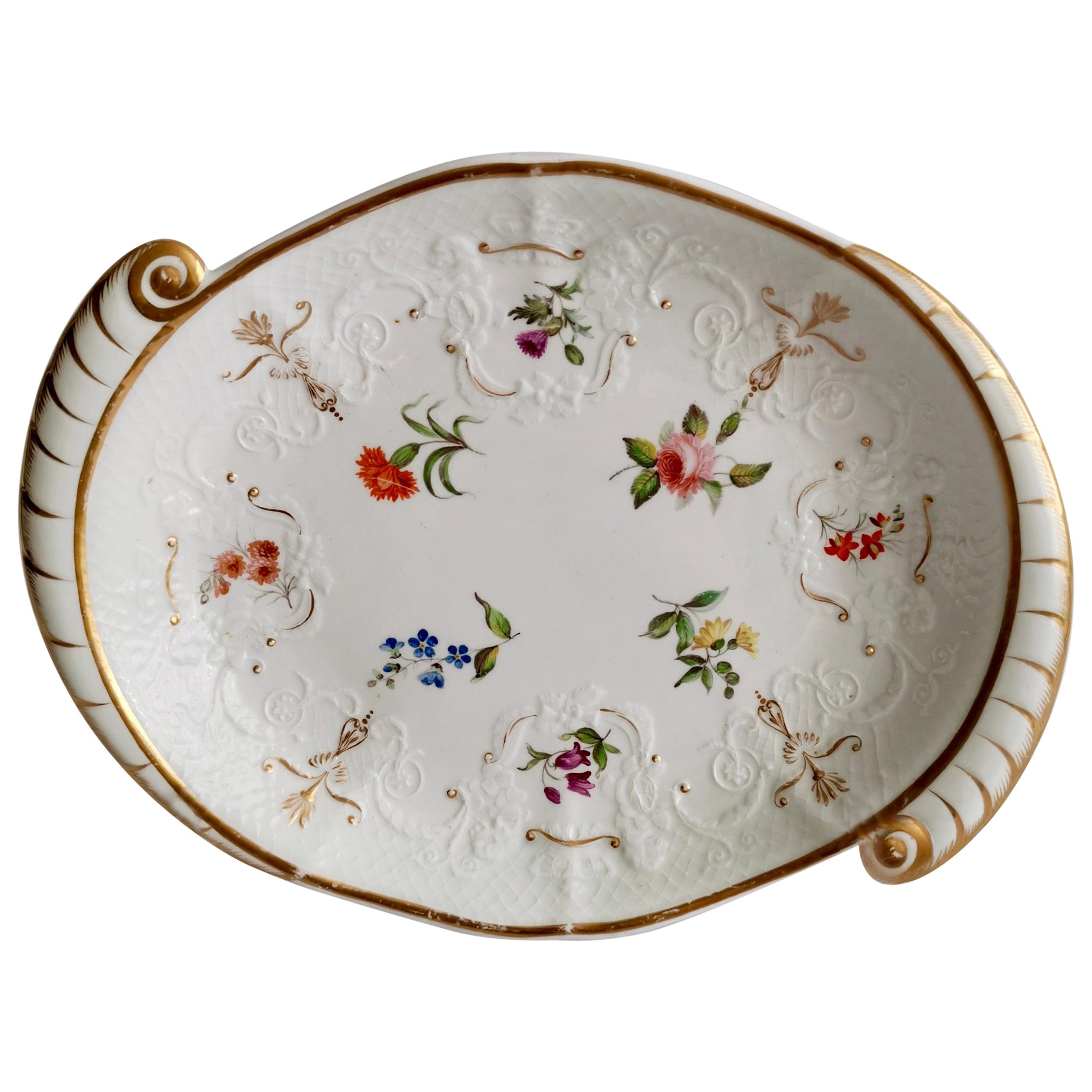Staffordshire Serving Dish White Floral with Fine Union Moulding circa 1801-1820