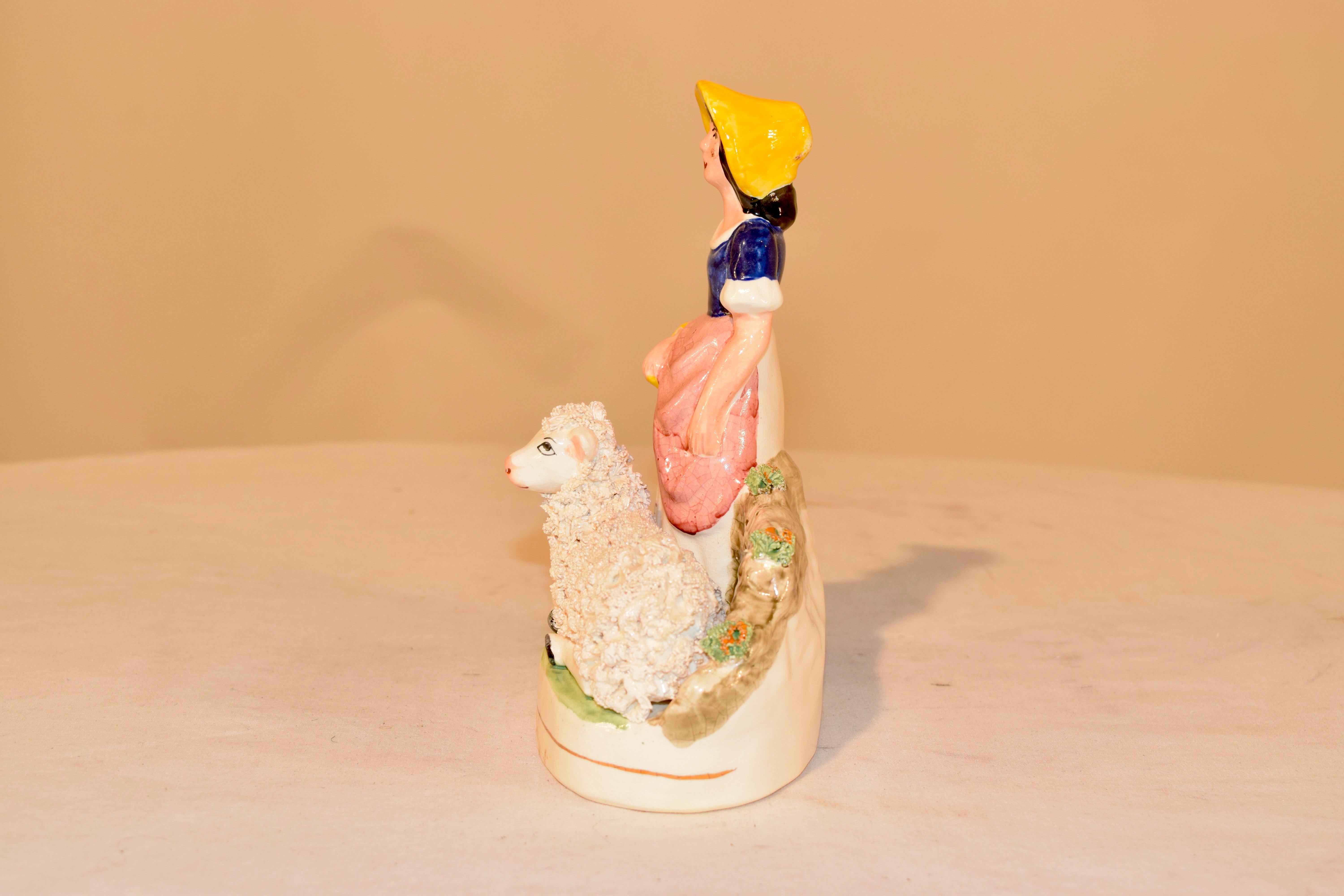 Hand-Painted Staffordshire Shepherdess Figure, C. 1960 For Sale