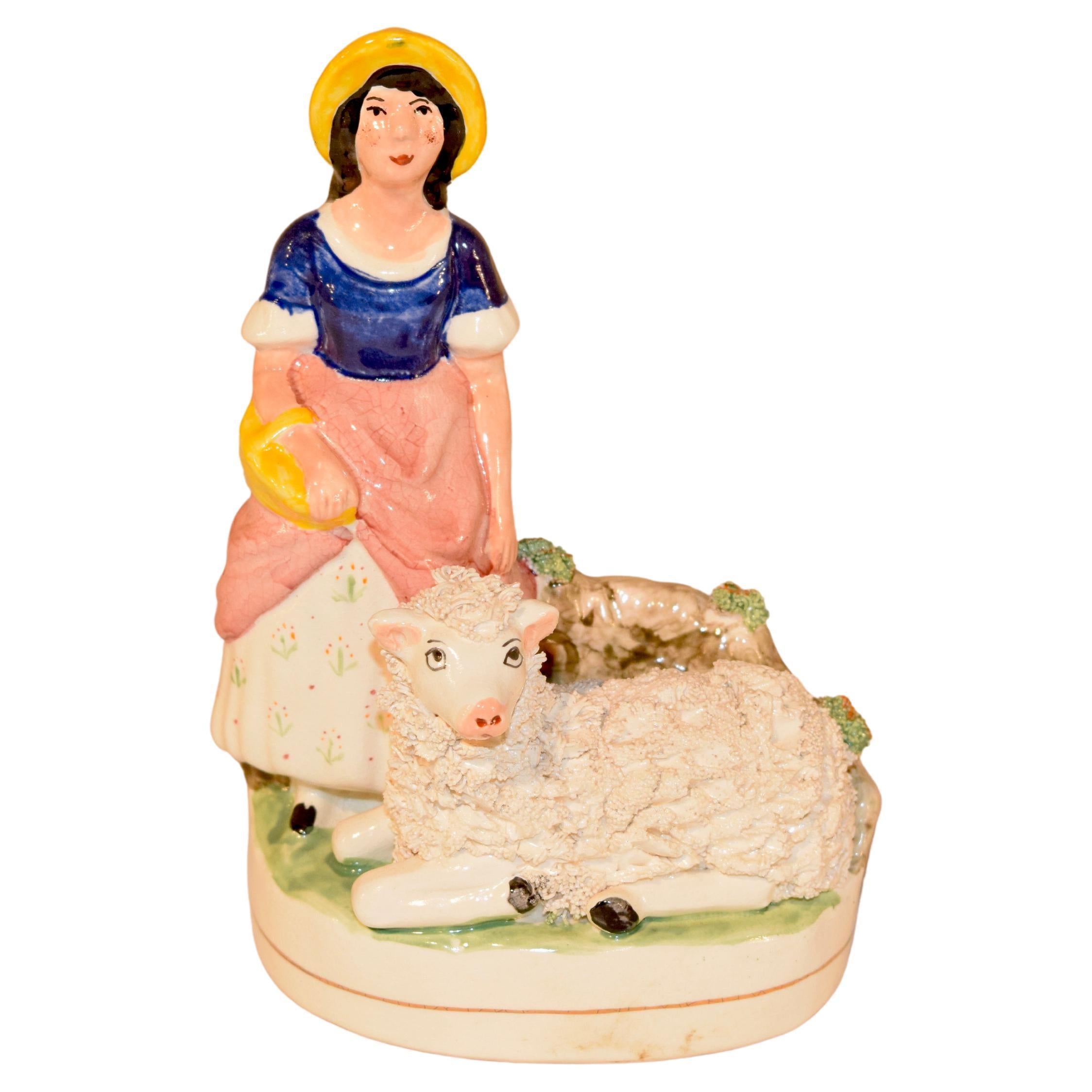 Staffordshire Shepherdess Figure, C. 1960 For Sale