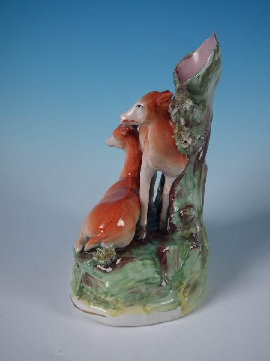 English Staffordshire Stag and Doe Spill Vase