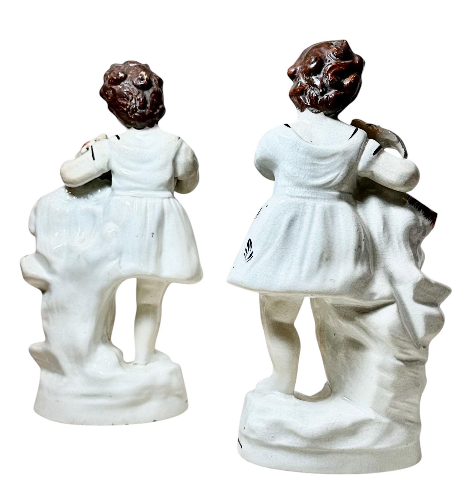 Porcelain Staffordshire Statues Children With Goats For Sale