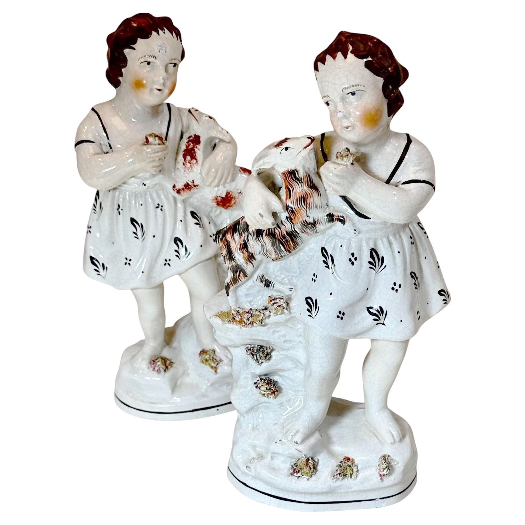 Estatuas de Staffordshire Niños con cabras