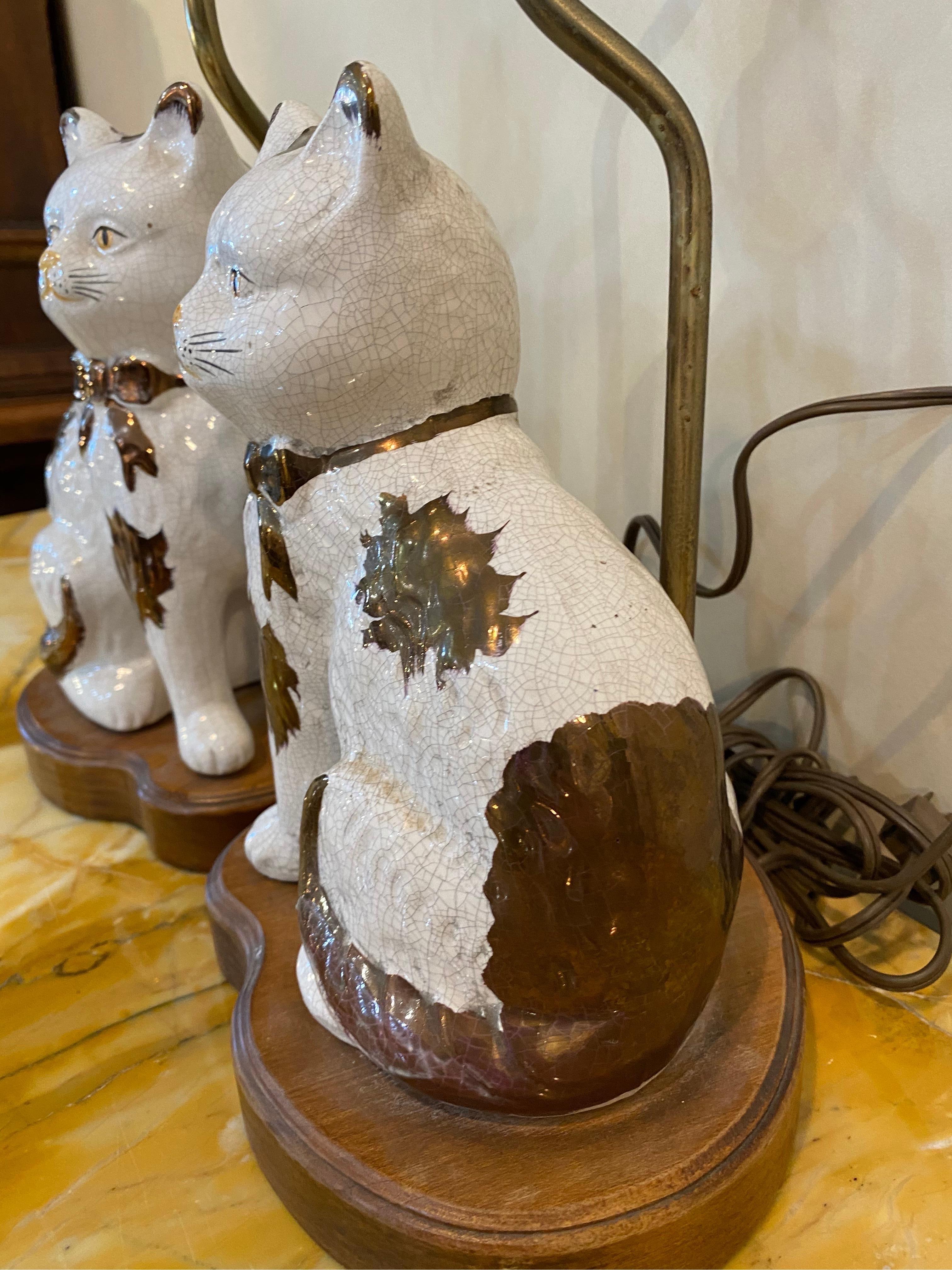 20th Century Staffordshire Style Porcelain Cats Mounted as Lamps