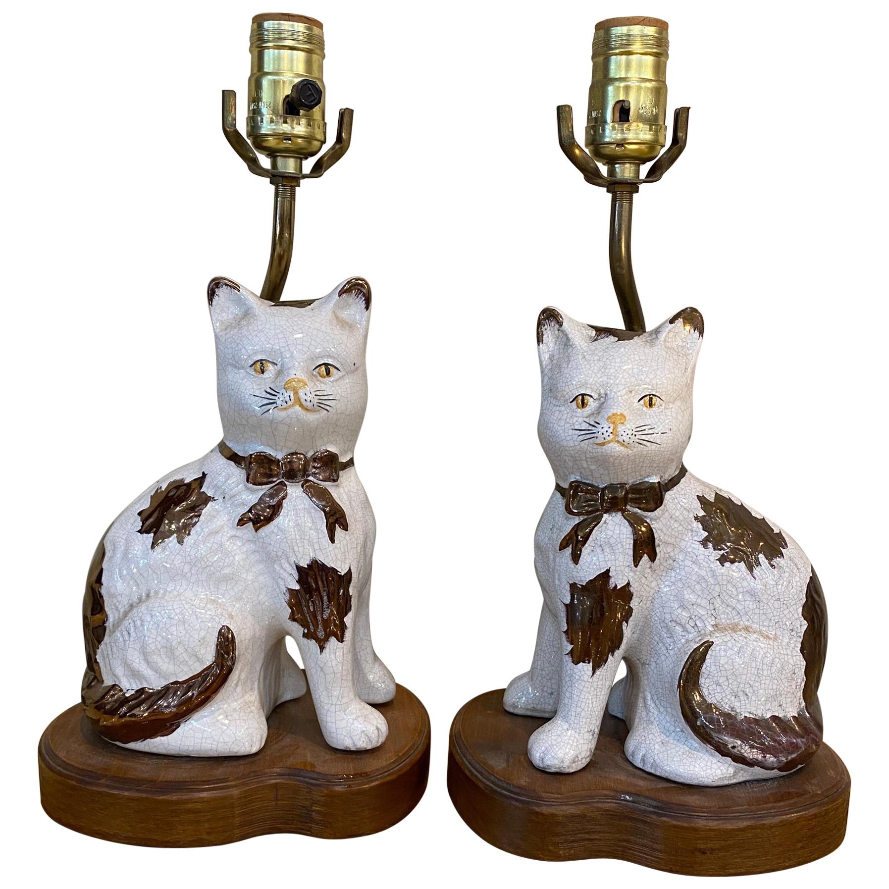 Staffordshire Style Porcelain Cats Mounted as Lamps