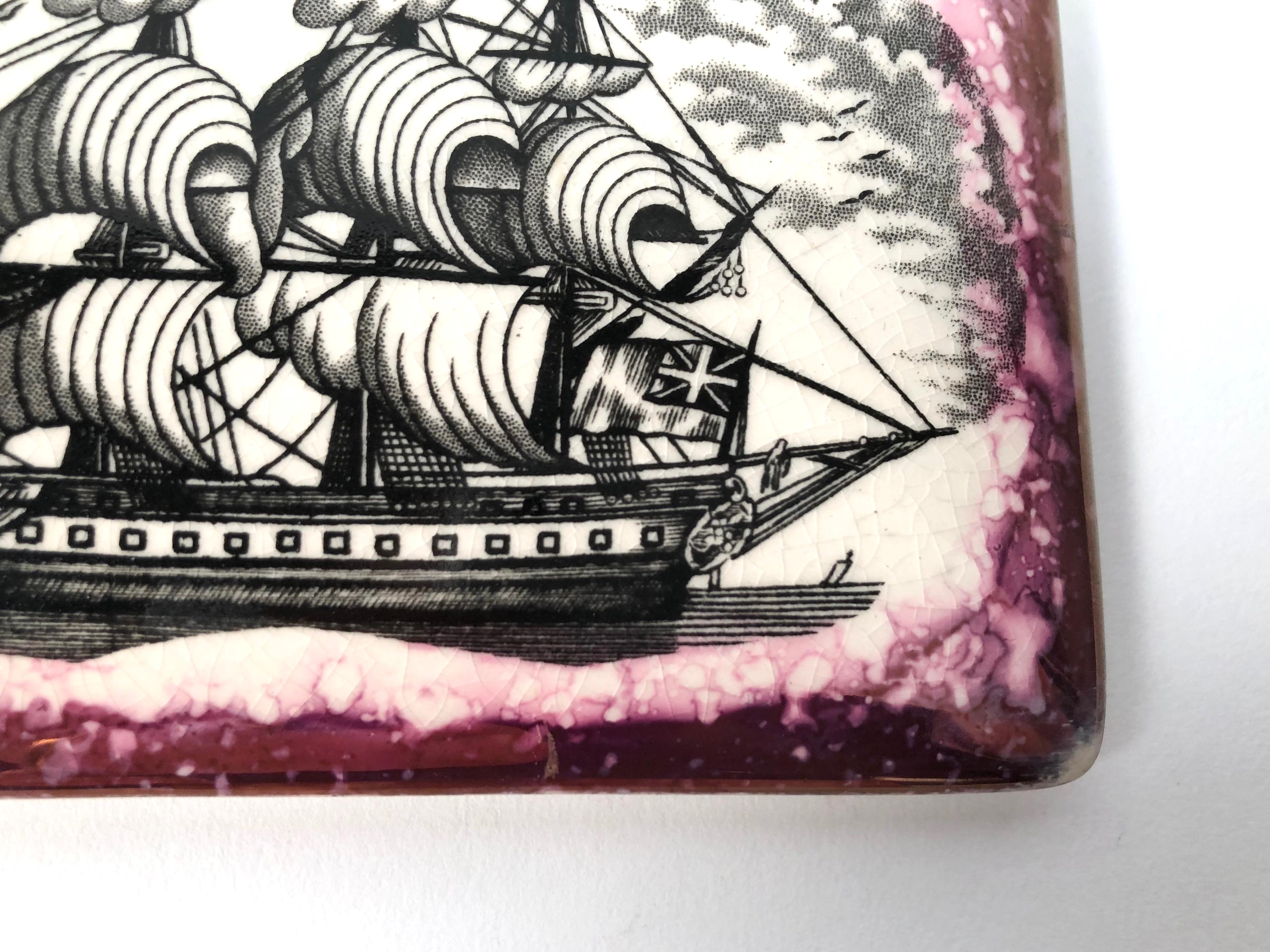 Staffordshire Sunderland Lustreware Porcelain Box with Sailor and Ship Theme 4