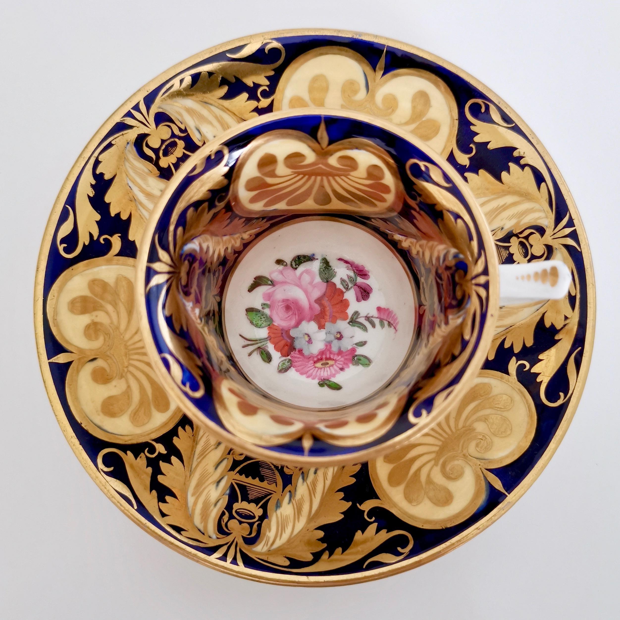 Hand-Painted Staffordshire Teacup Trio, Superb 