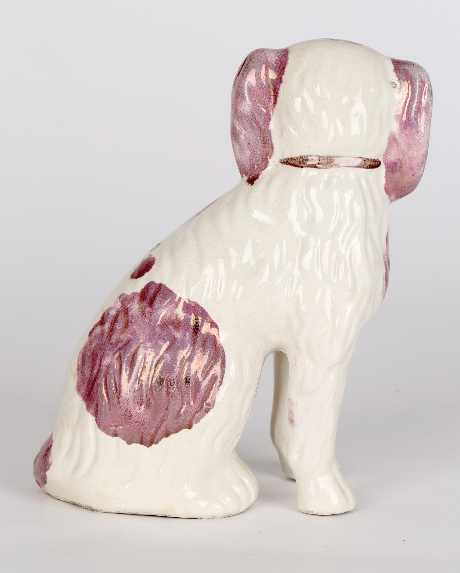 Staffordshire Unusual Pottery Pink Lustre Glass Eyed Dog c.1880 4