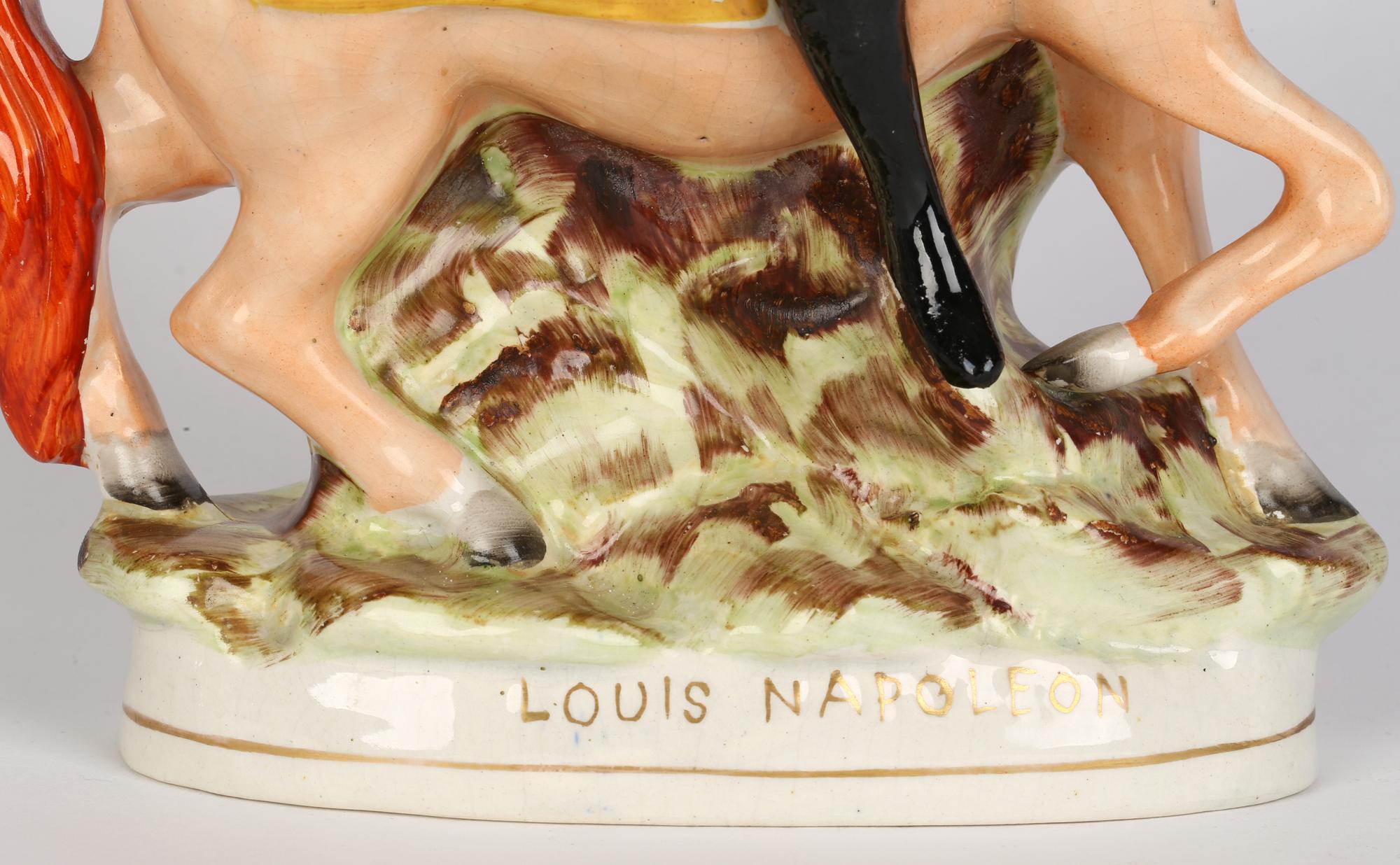 Earthenware Staffordshire Victorian Louis Napoleon on Horseback Hand Painted Figure