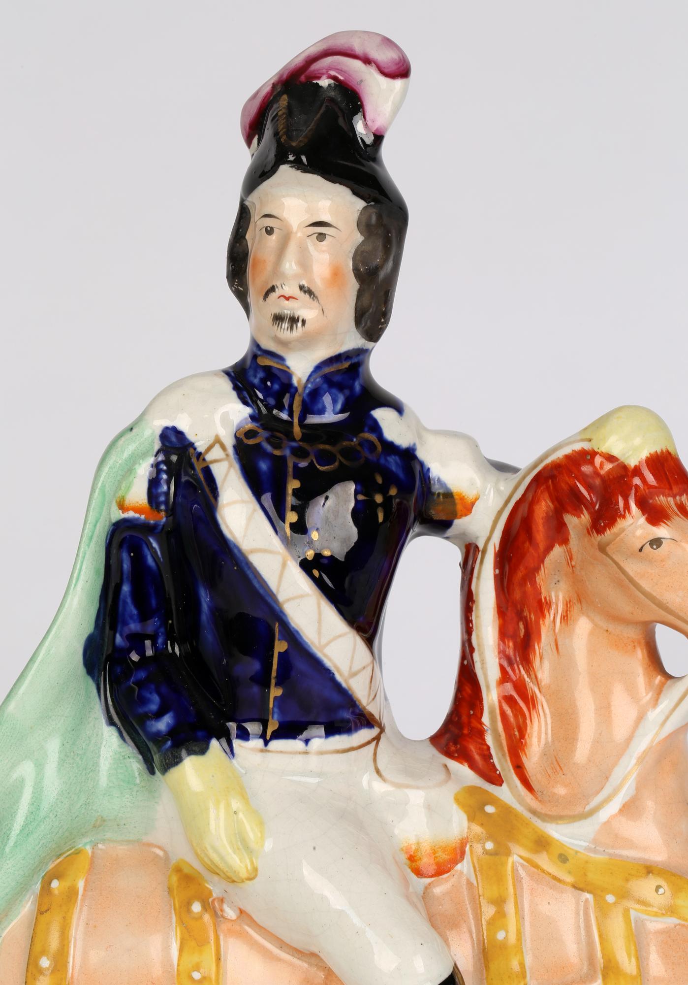 English Staffordshire Victorian Louis Napoleon on Horseback Hand Painted Figure