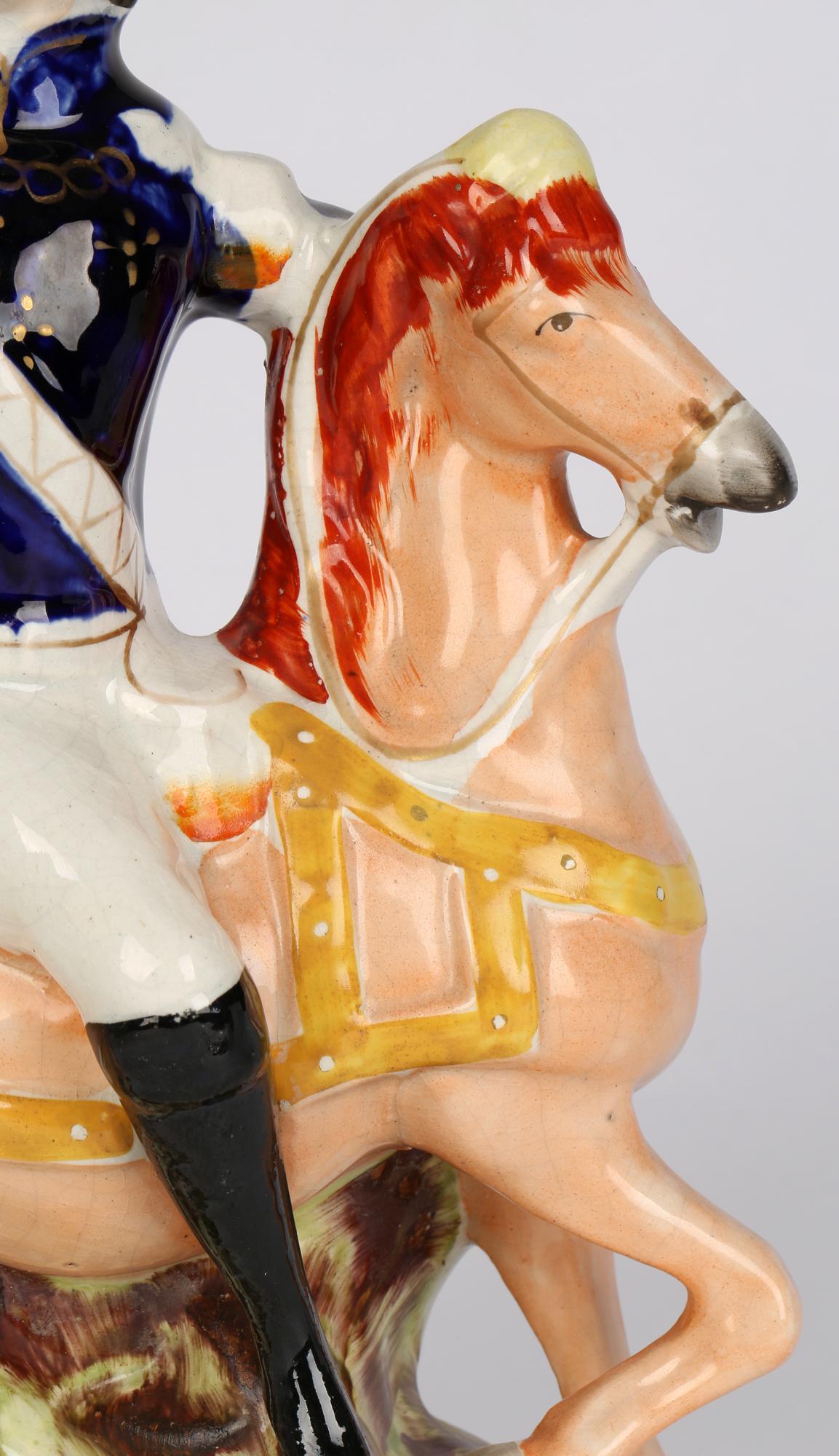 Glazed Staffordshire Victorian Louis Napoleon on Horseback Hand Painted Figure