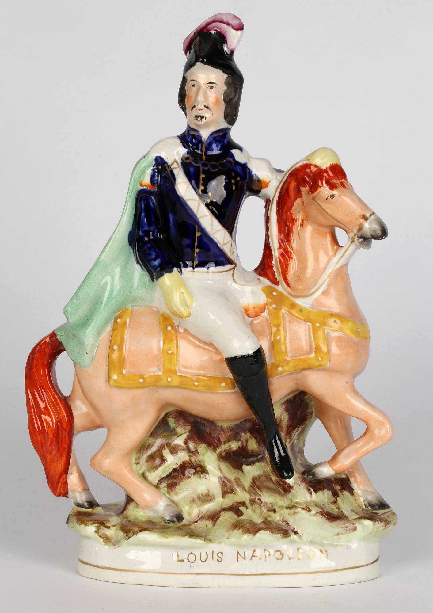 Mid-19th Century Staffordshire Victorian Louis Napoleon on Horseback Hand Painted Figure