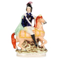 Figura dipinta a mano dello Staffordshire vittoriano Luigi Napoleone a cavallo