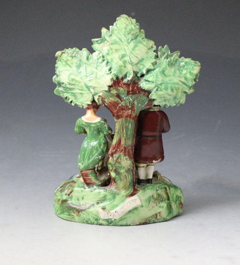 English Staffordshire Walton Scroll Mark Pearlware Figure Group Titled Tenderness For Sale