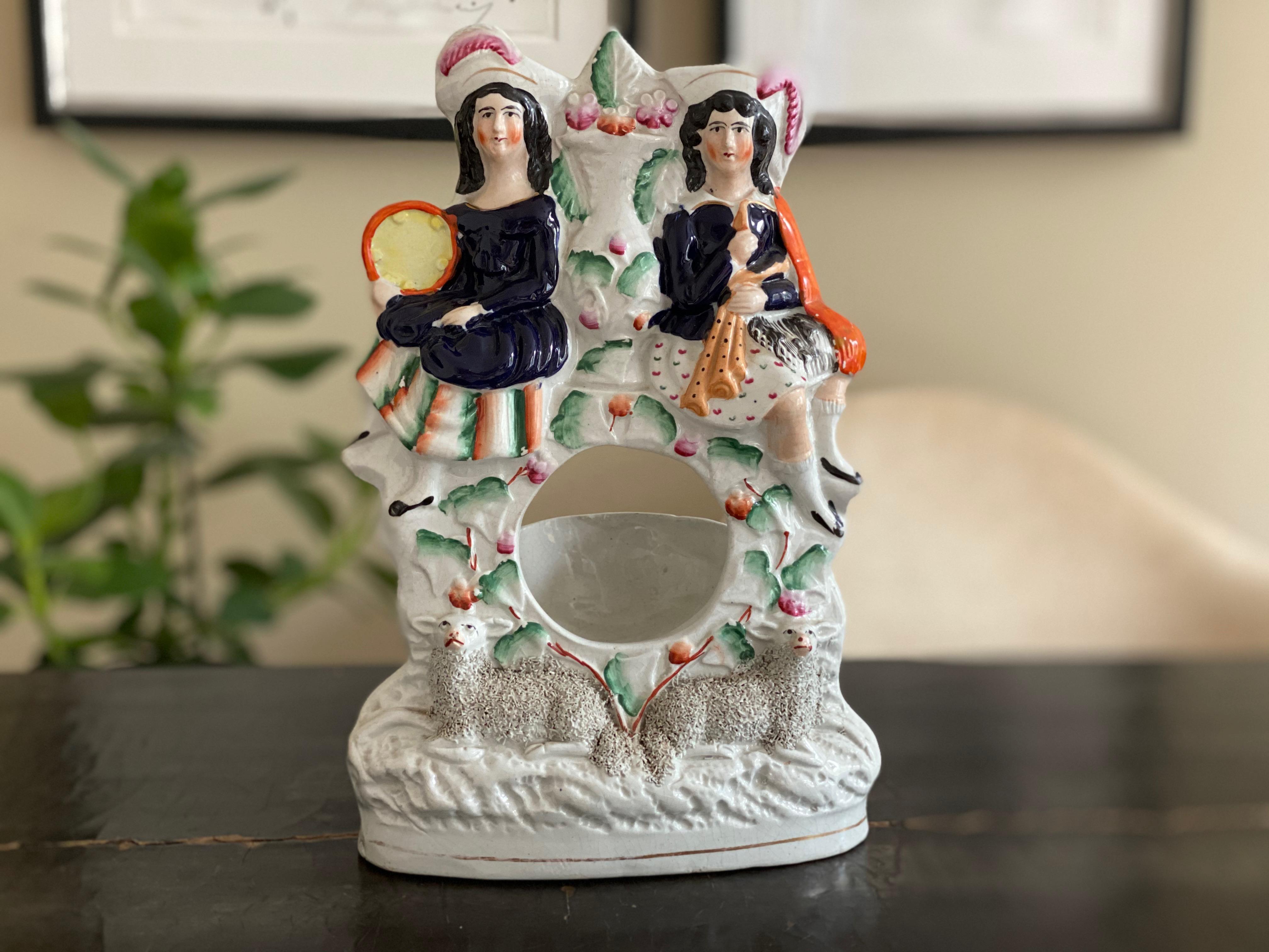 Staffordshire figurines are a kind of popular ceramic figurines that were made in England from the 18th century onwards. Most Staffordshire figurines made between 1740 and 1900 were produced by small potteries, and manufacturer's details are