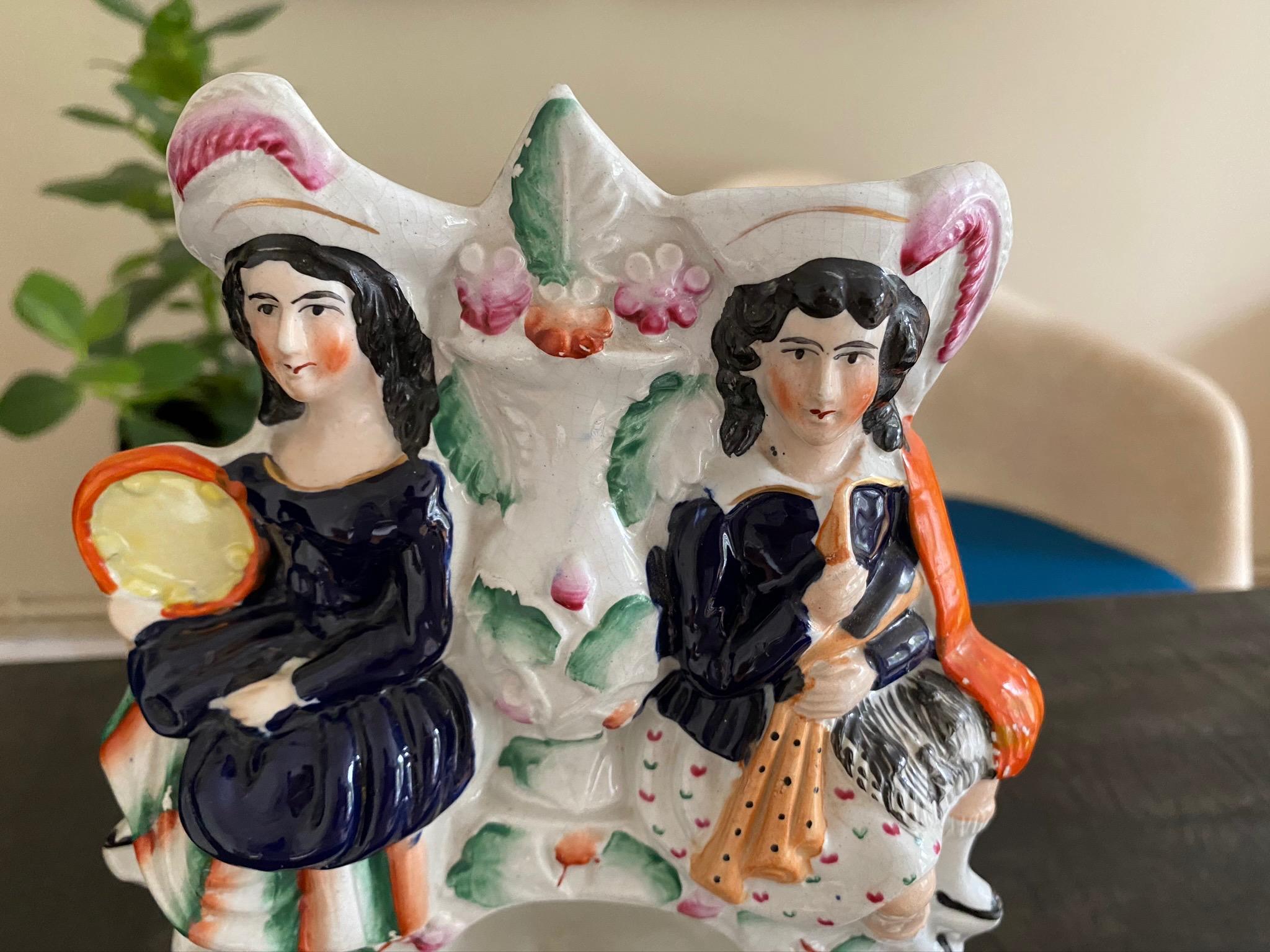 Glazed Staffordshire Watchholder, Musicians with Sheep`S, Early 19th Century