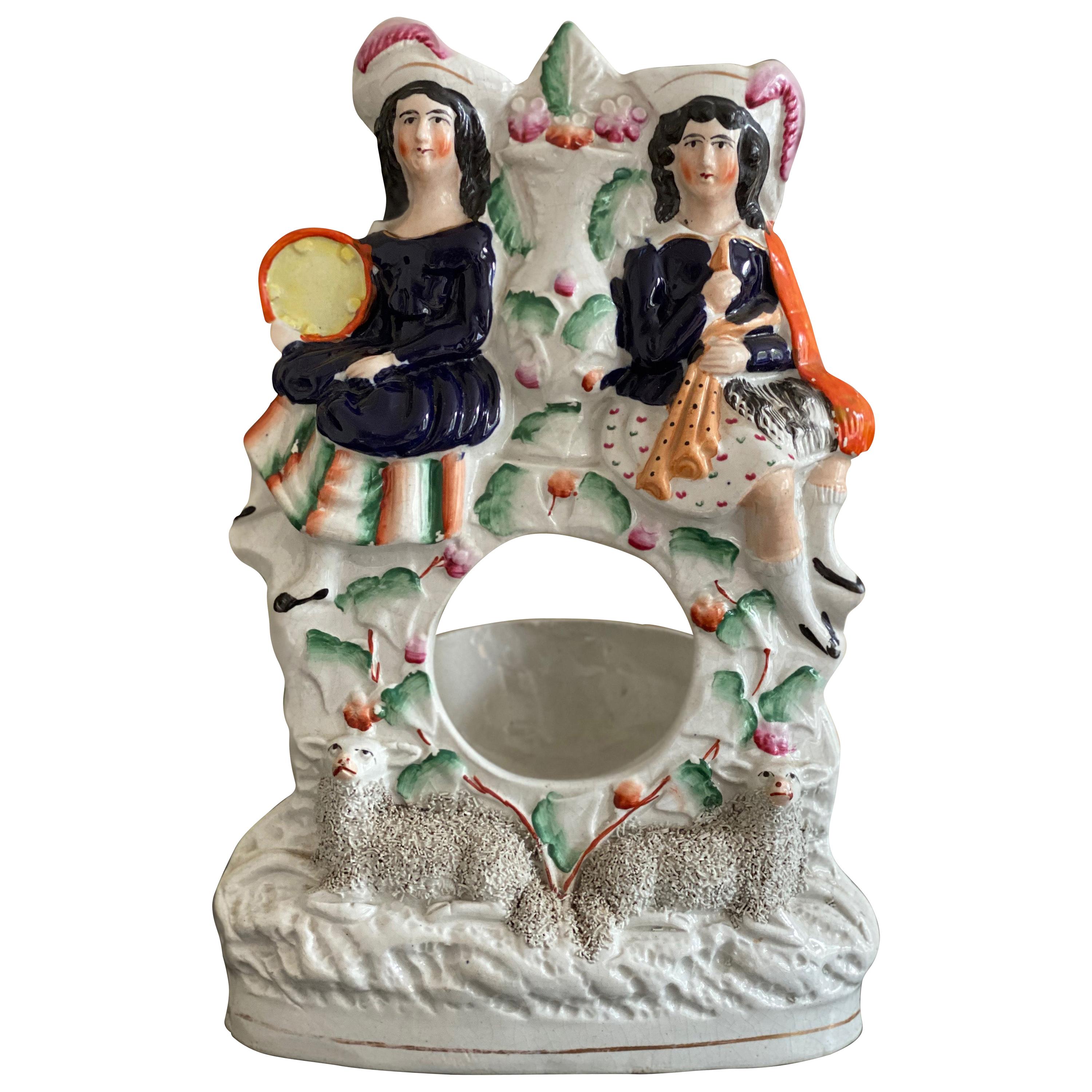 Staffordshire Watchholder, Musicians with Sheep`S, Early 19th Century