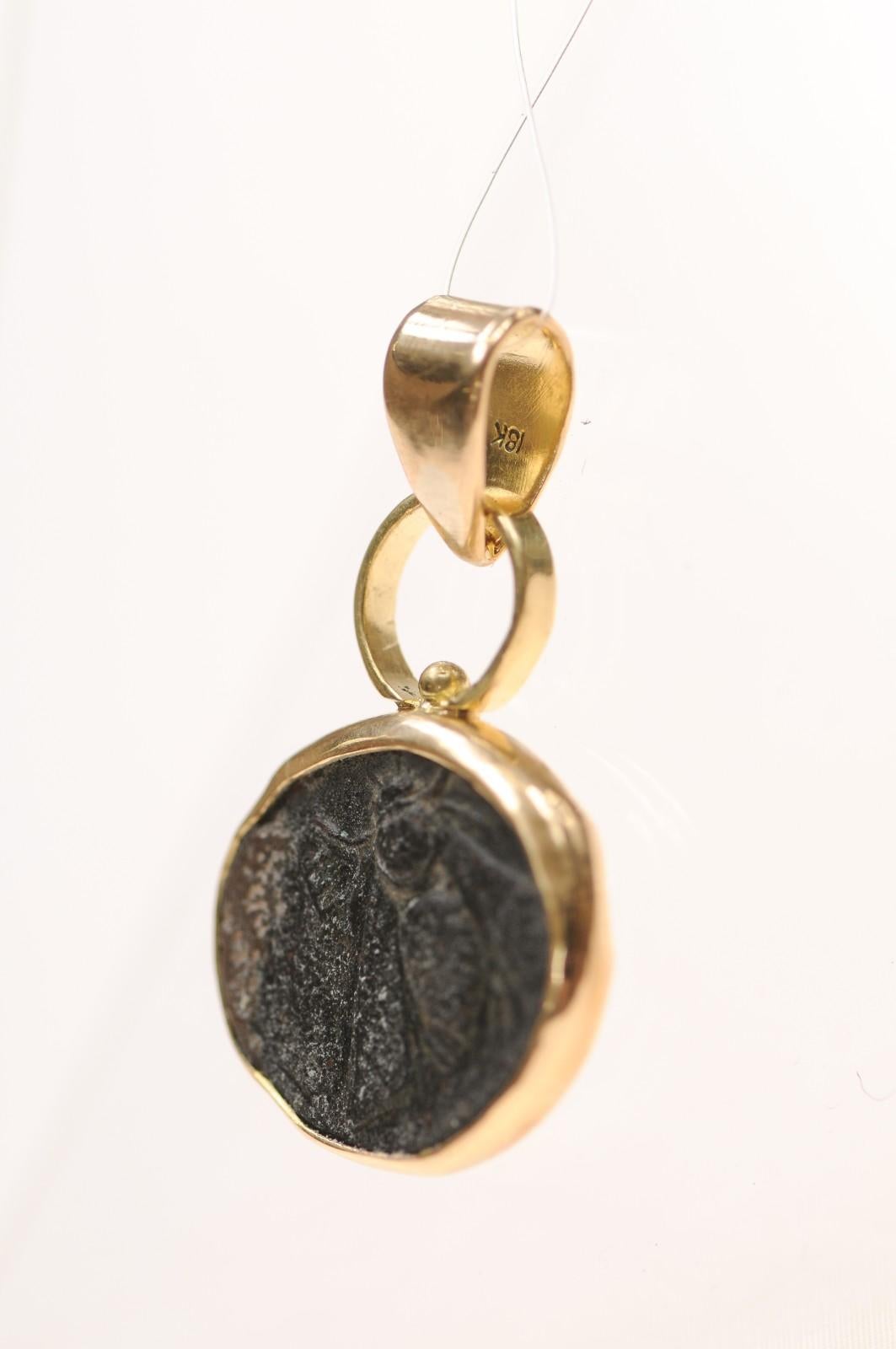Stag & Bee Bronze [coin] Pendant with 18 Karat Gold (pendant only) For Sale 5