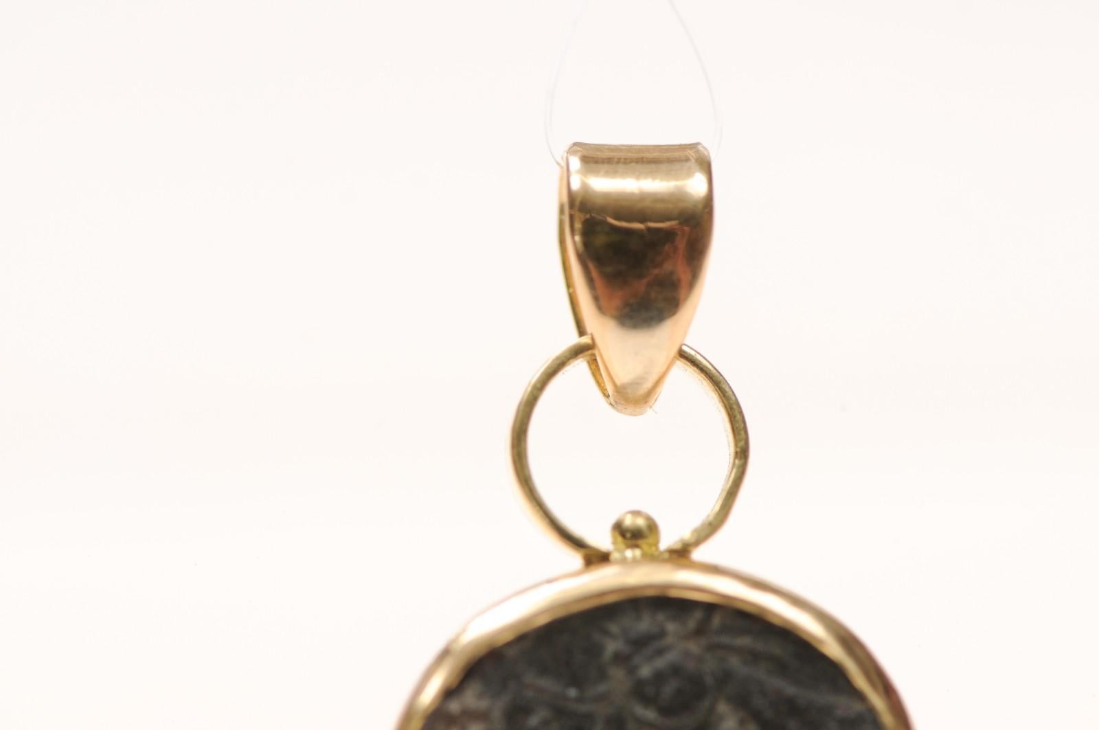 Stag & Bee Bronze [coin] Pendant with 18 Karat Gold (pendant only) For Sale 7