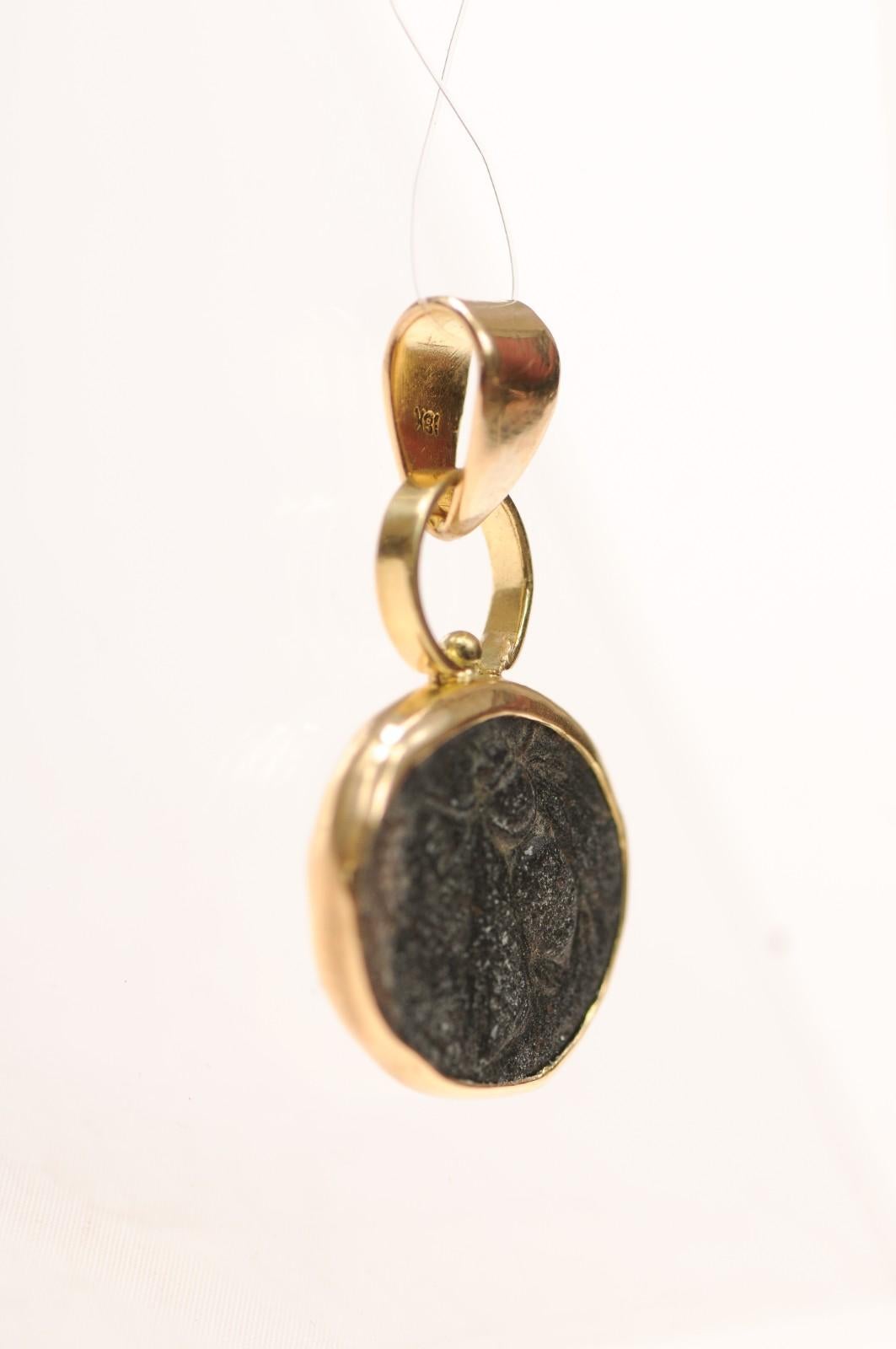 Stag & Bee Bronze [coin] Pendant with 18 Karat Gold (pendant only) For Sale 9