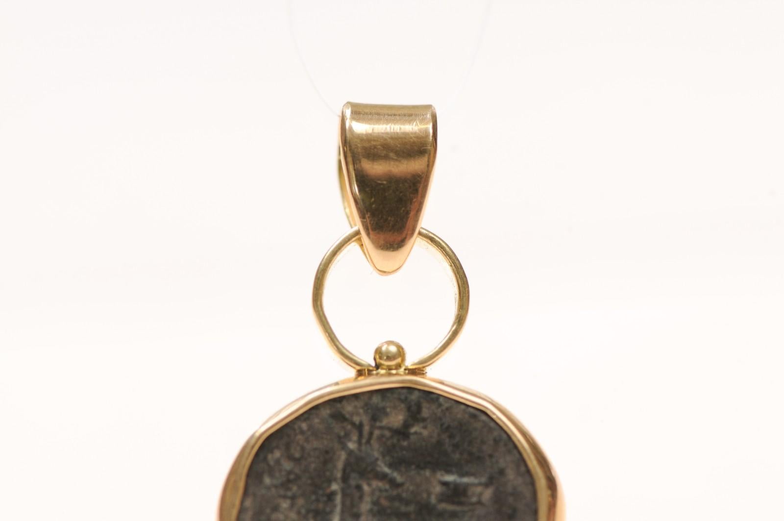 Classical Greek Stag & Bee Bronze [coin] Pendant with 18 Karat Gold (pendant only) For Sale