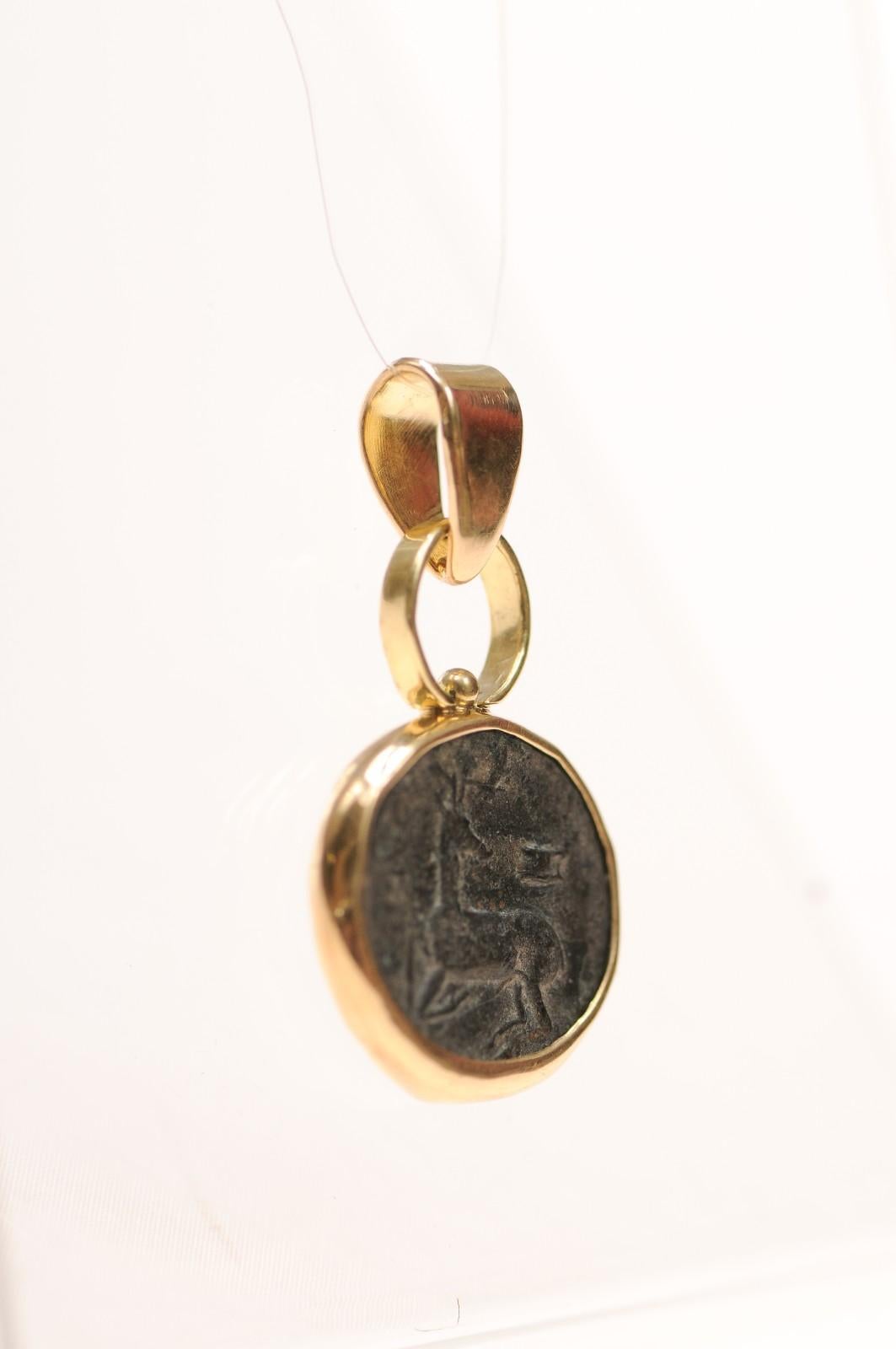 Stag & Bee Bronze [coin] Pendant with 18 Karat Gold (pendant only) For Sale 1