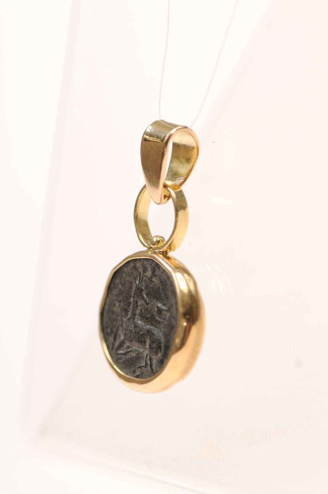 Stag & Bee Bronze [coin] Pendant with 18 Karat Gold (pendant only) For Sale 2