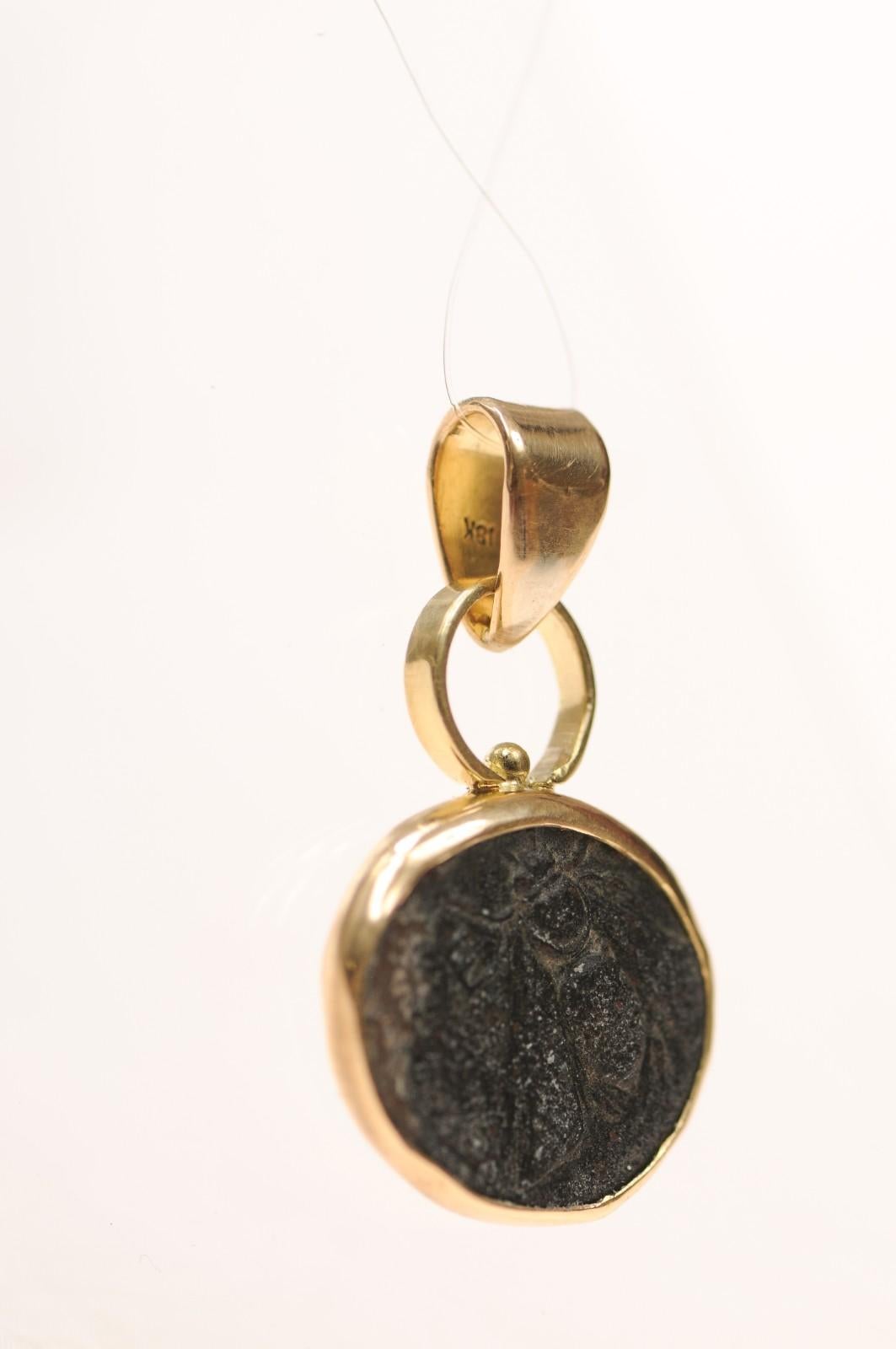 Stag & Bee Bronze [coin] Pendant with 18 Karat Gold (pendant only) For Sale 4