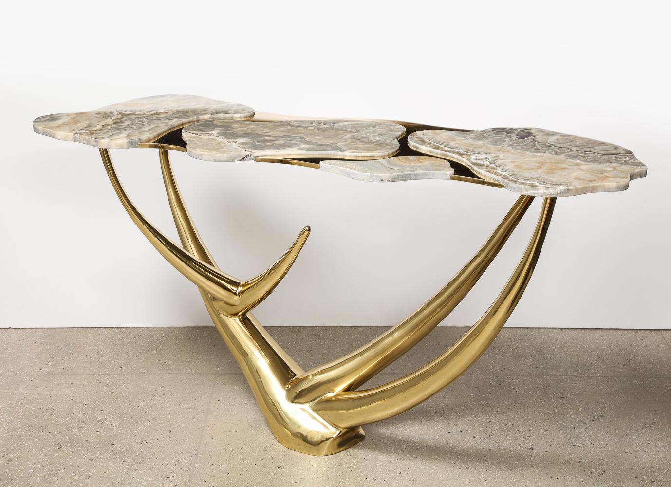 Brass Stag Console Table by Arriau For Sale