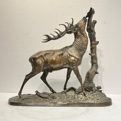 Stag Deer Bronze Sculpture After Pierre Jules Mene