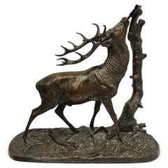Stag Deer Bronze Sculpture After Pierre Jules Mene