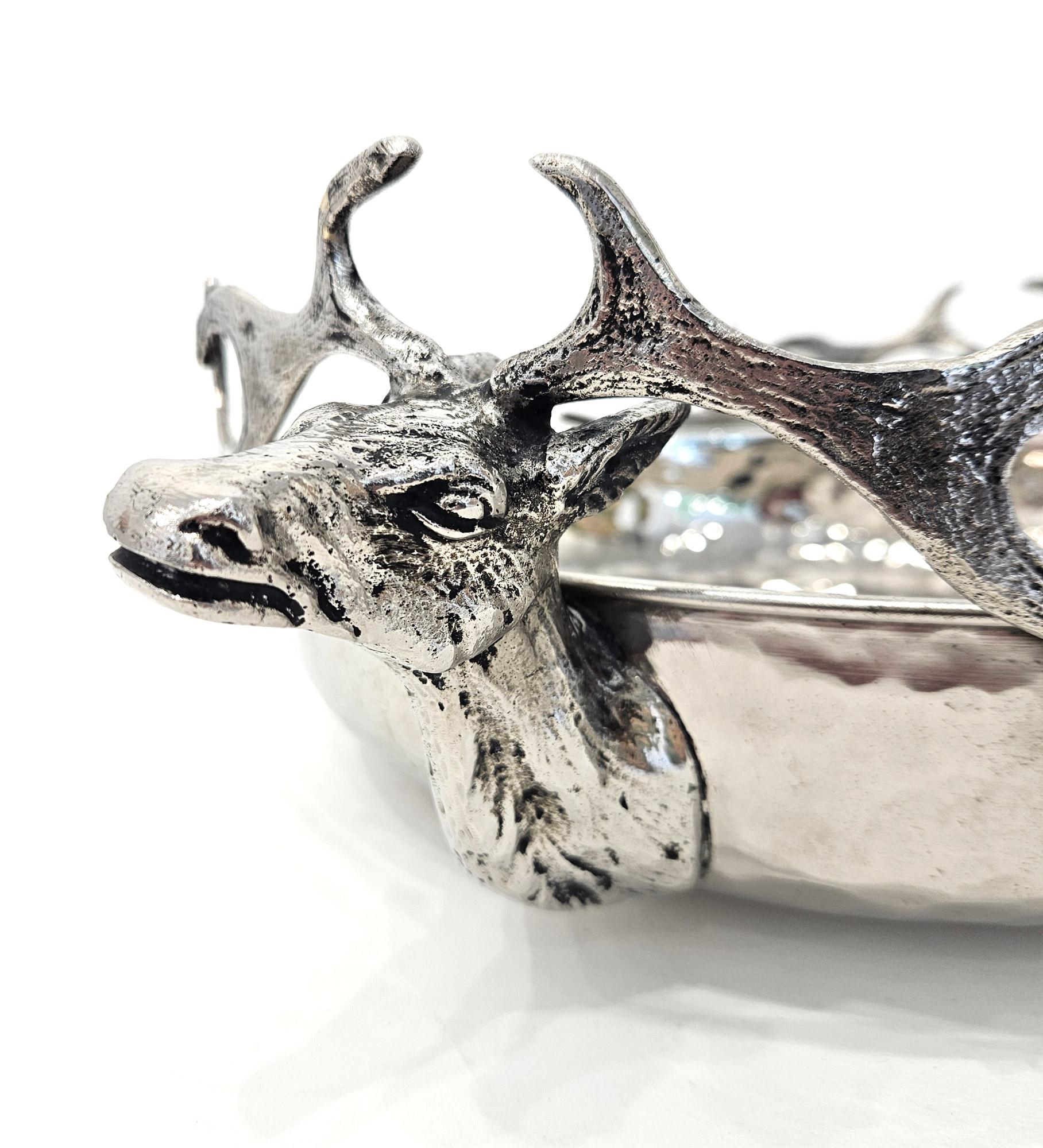 Ciotola con testa di cervo in argento anni '70 nello stile di Gabriella Crespi per Dior In condizioni buone in vendita a London, GB