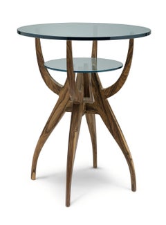STAG/G Bar table in Solid Walnut and Glass Tops designed by Nigel Coates