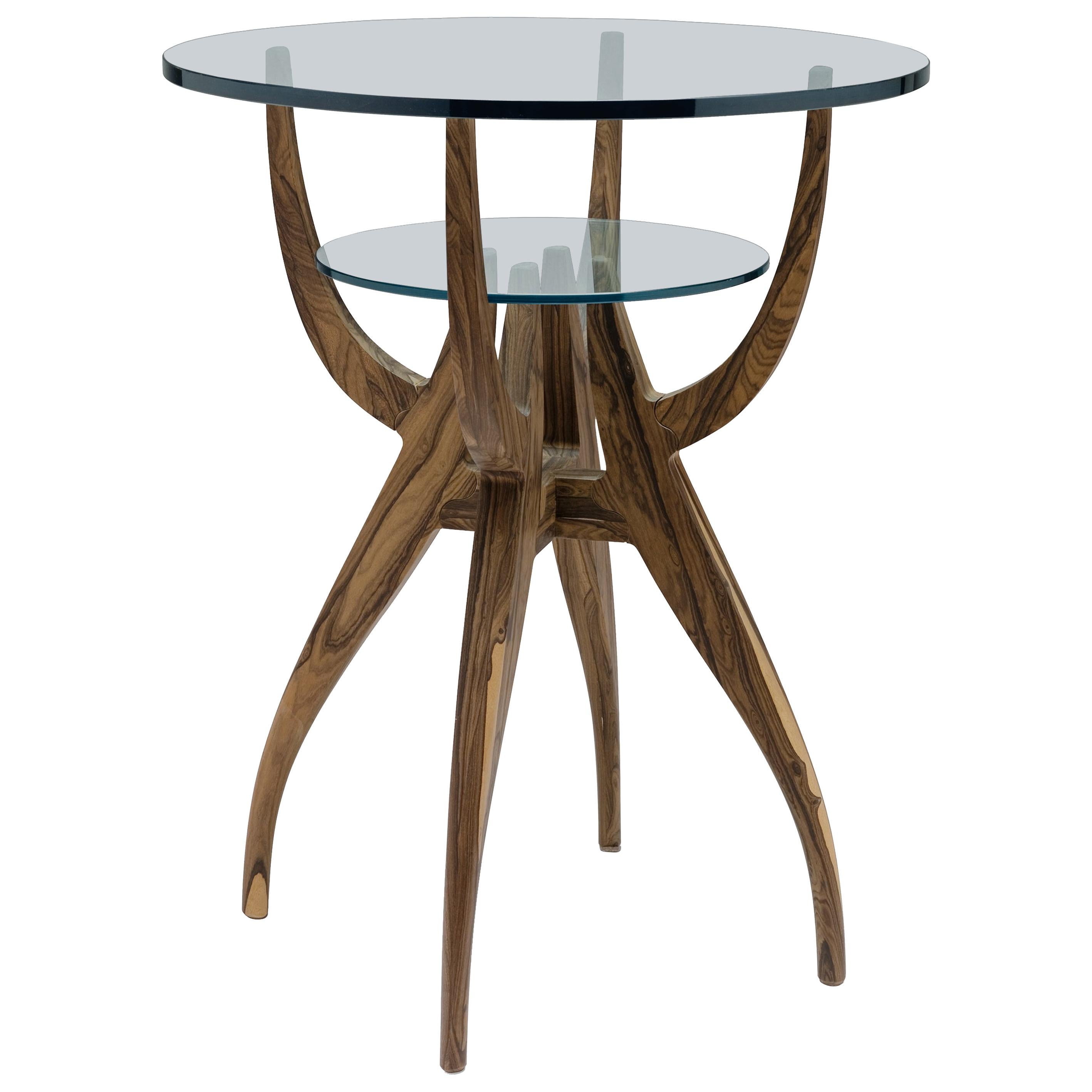 STAG/G Bar table in Solid Walnut and Glass Tops designed by Nigel Coats