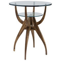 STAG/G Table de bar en noyer massif et plateaux en verre, designée par Nigel Coates