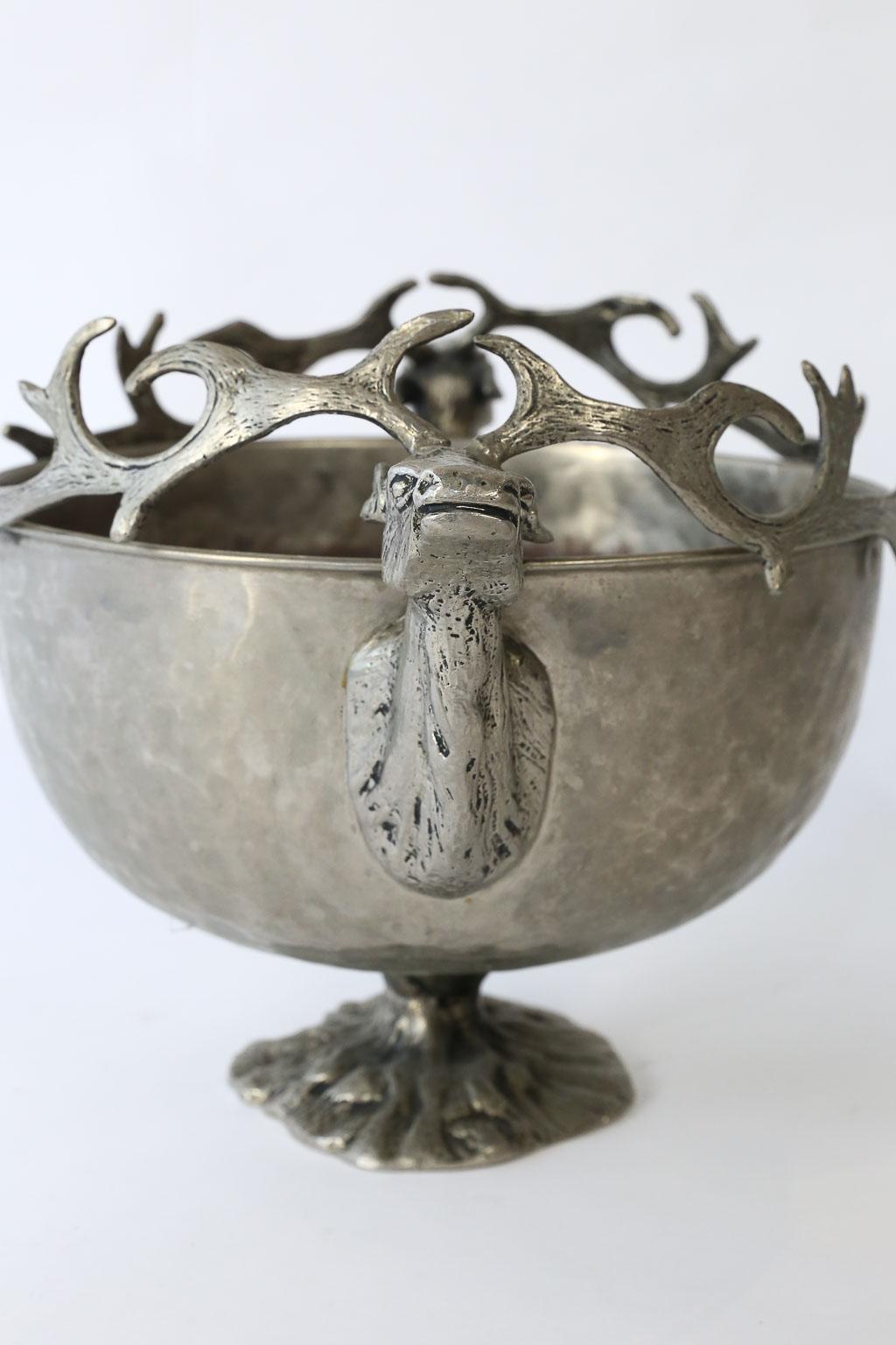 French Stag Head Metal Footed Bowl
