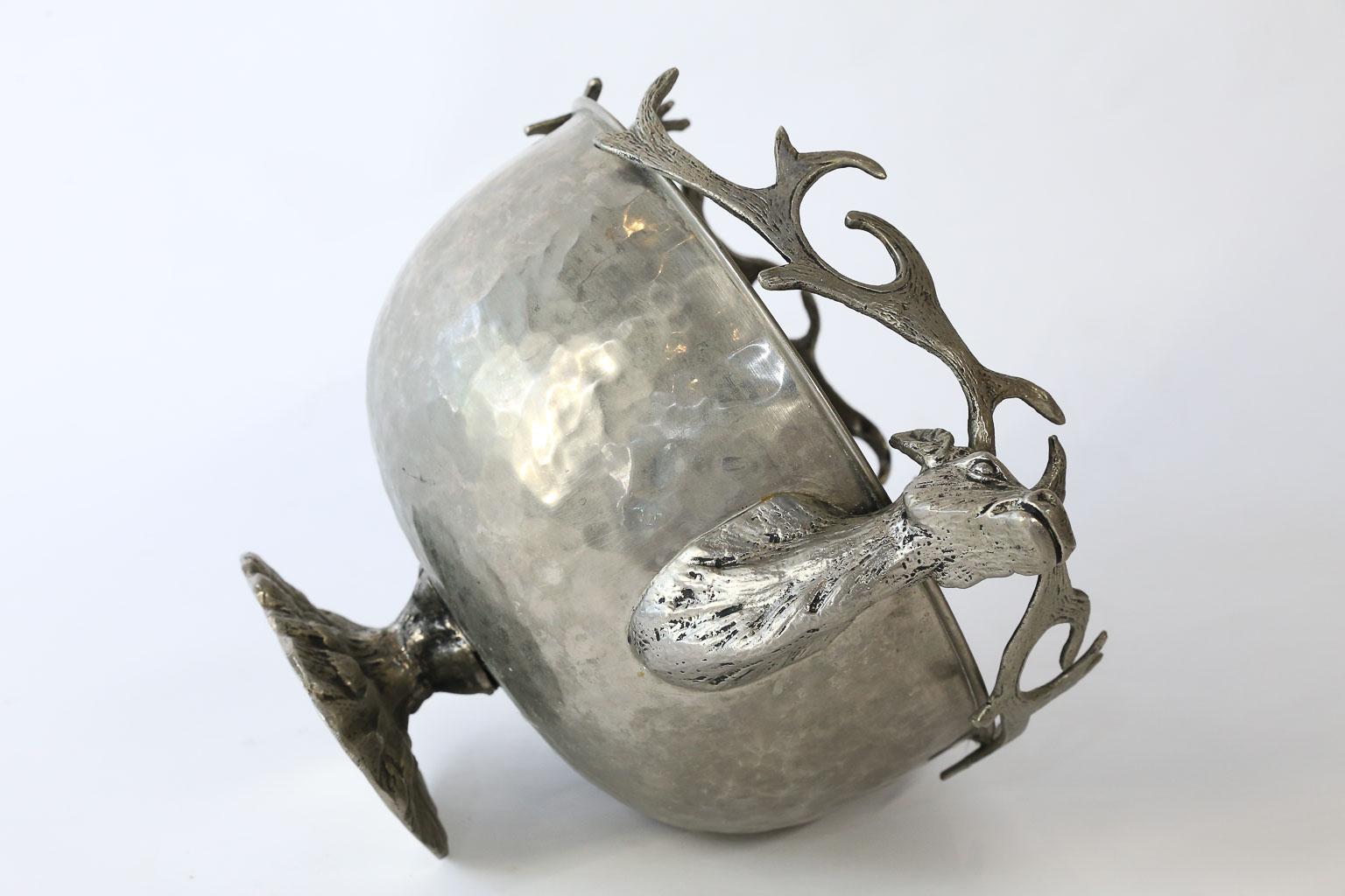 Hammered Stag Head Metal Footed Bowl