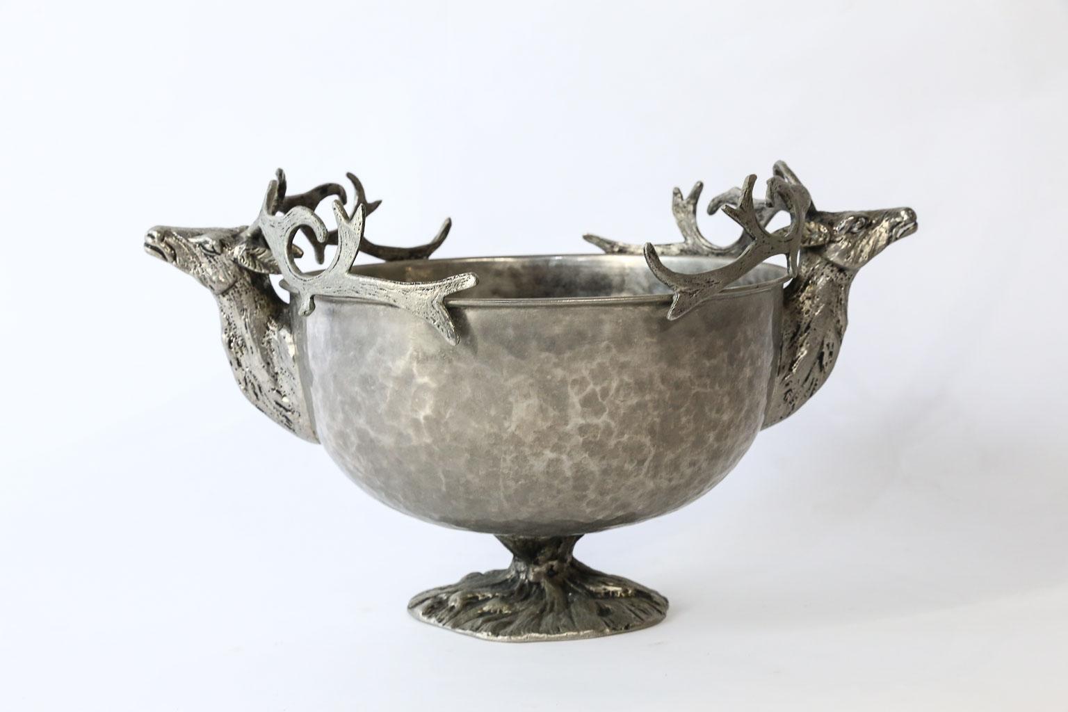Stag Head Metal Footed Bowl In Good Condition In Houston, TX