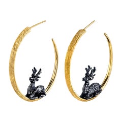 Stag Hoop Earrings with 18k Gold and Oxidized Silver