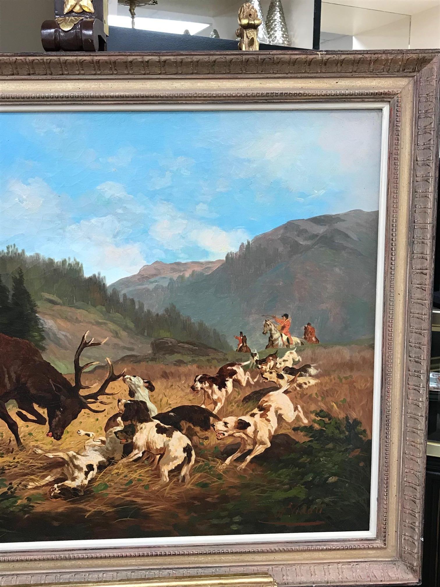 Canvas Stag Hunt Scene Oil Painting For Sale