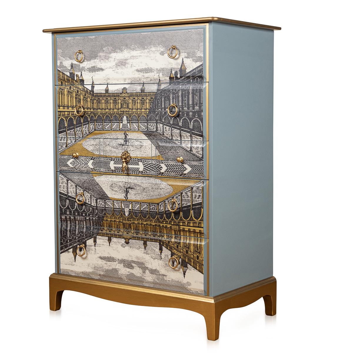 British Stag Minstrel Chest Of Drawers Handpainted & Decorated With Zoffany Paper