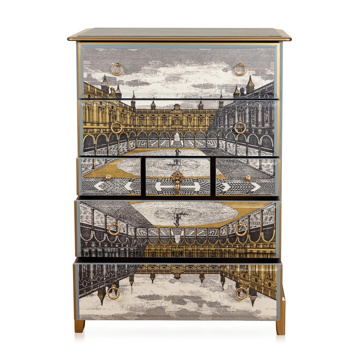 20th Century Stag Minstrel Chest Of Drawers Handpainted & Decorated With Zoffany Paper