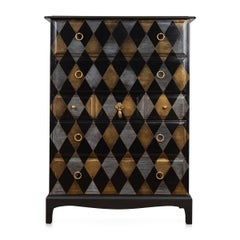 Stag Minstrel Chest Of Drawers Handpainted With 'Venetian Harlequin' Design