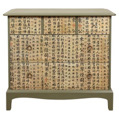 Antique Stag Minstrel Drawers Handpainted & Decoupaged With Chinese Calligraphy