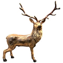Stag Sculpture in Cold-Painted Bronze, Franz Xaver Bergman, 1861-1936