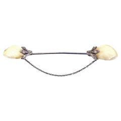 Stag Teeth Hunting  Rose Diamonds Pin Brooch British Whimsical, 19th Century