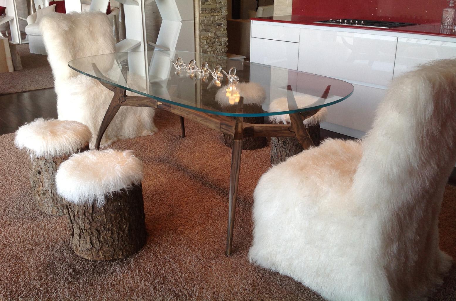 italien STAG Table de salle à manger en Wood Wood avec plateau en verre, designée par Nigel Coates en vente