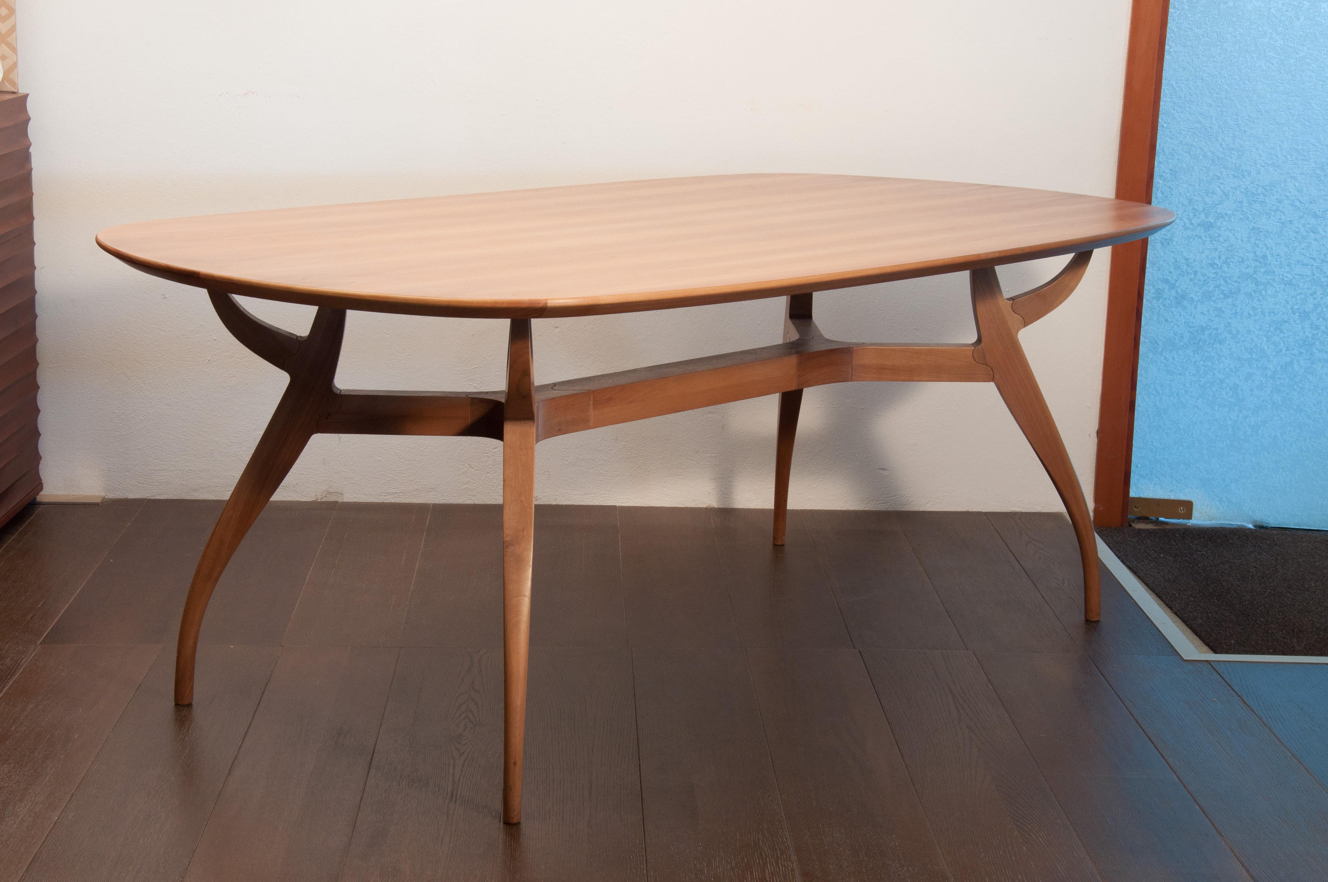 Italian STAG Walnut Wood Dining Table with Glass Top designed by Nigel Coats For Sale